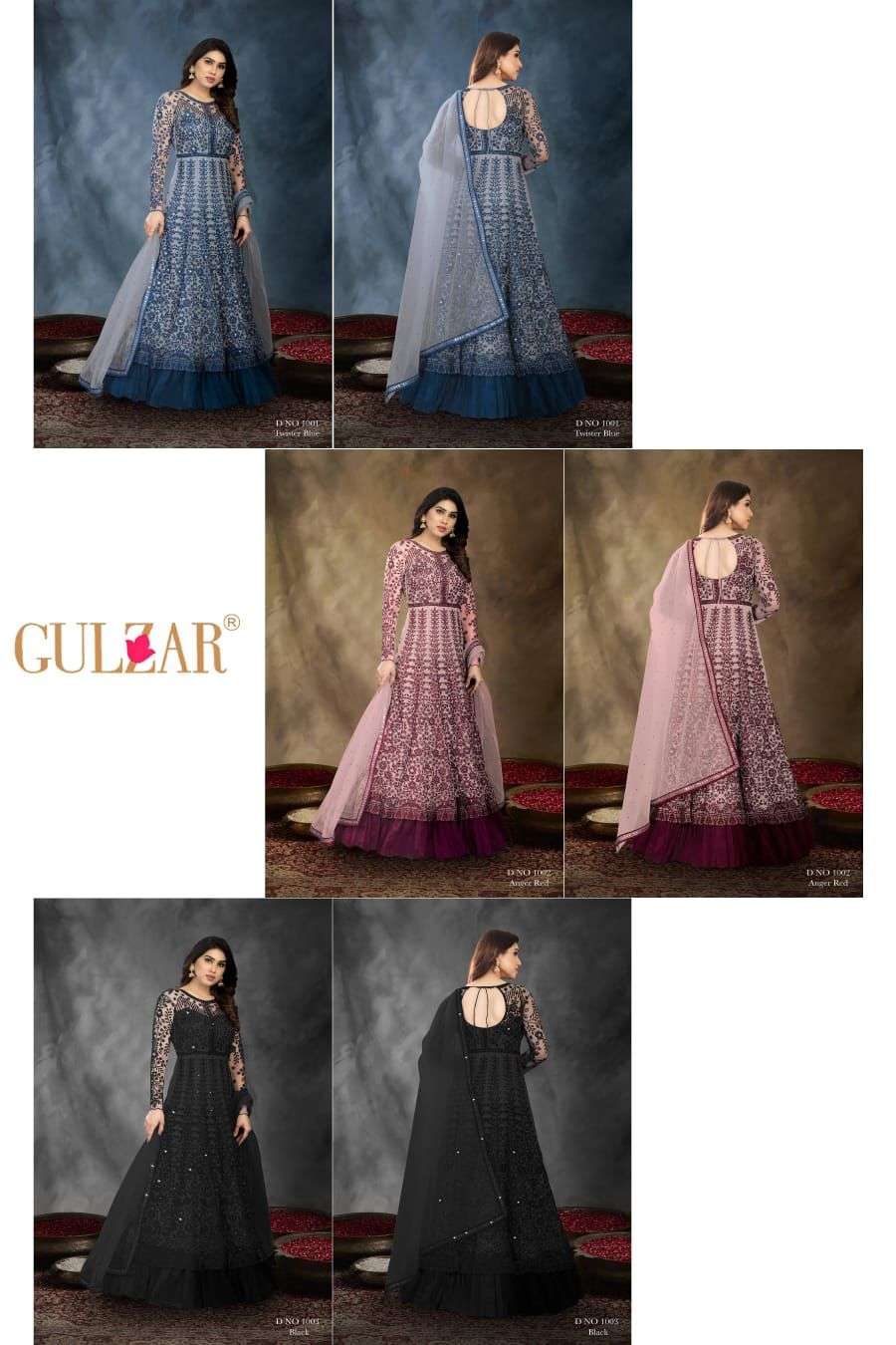 gulzar 1001-1003 series party wear look anarkali salwar kameez surat