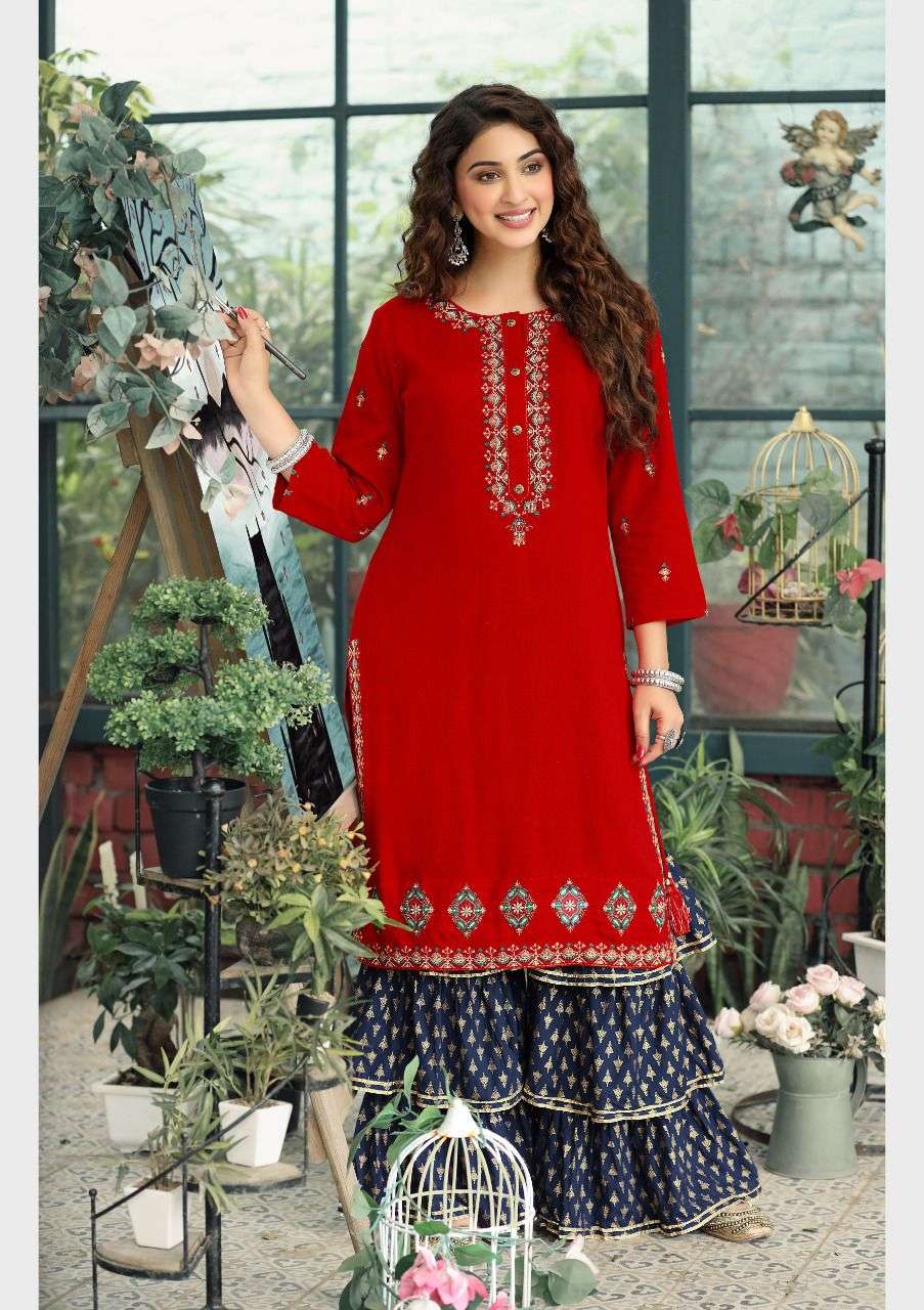 hiva juliet designer look kurtta with sharara set wholesale price surat