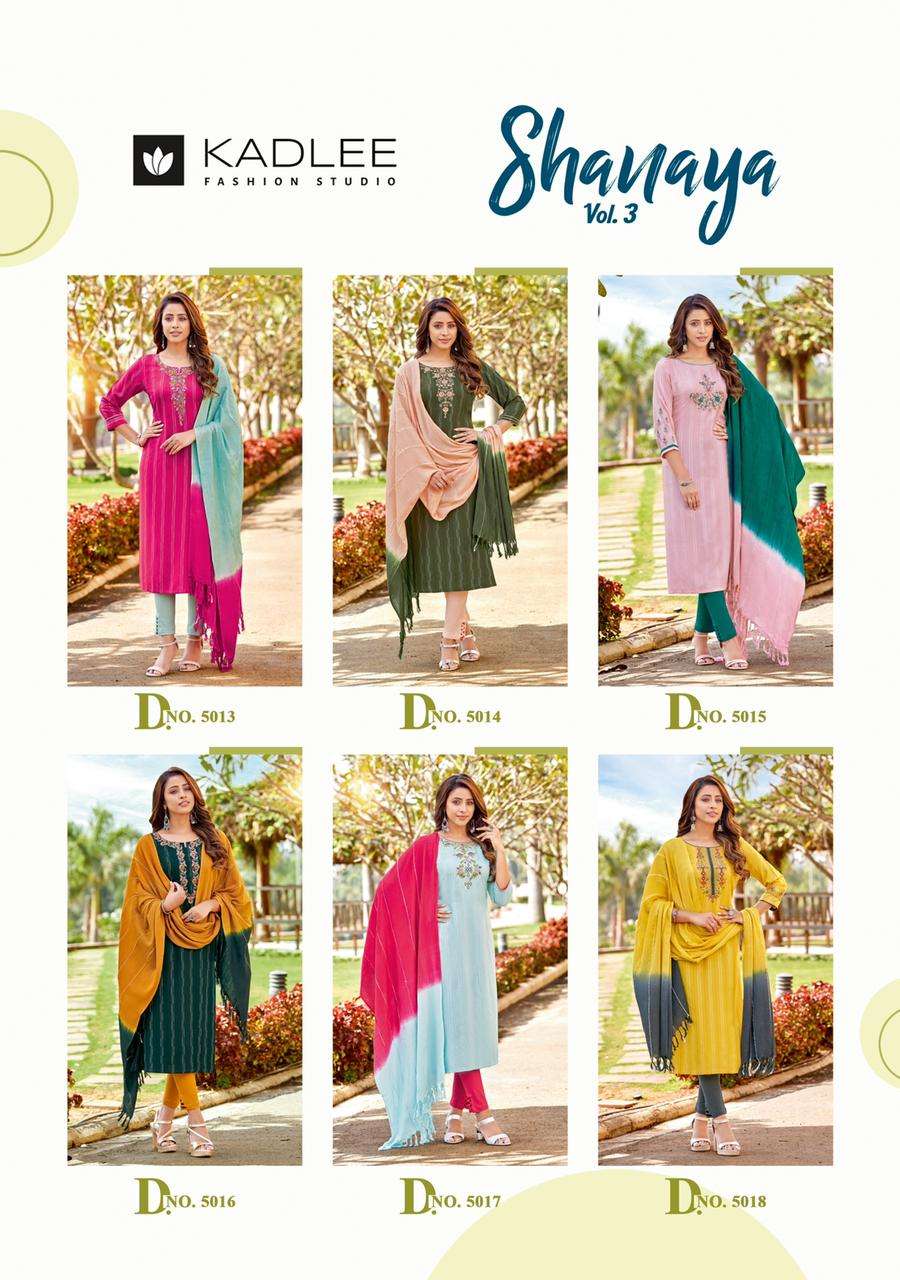 kadlee by shanaya vol 3 series 5013 - 5018 reyon stich salwar kameez wholesaler online shopping surat 