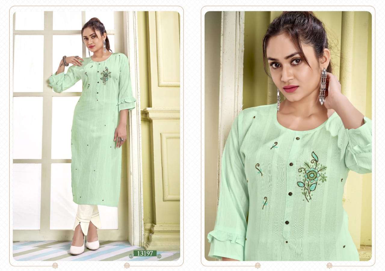 kalaroop by jolly series 13194 - 13199 designer fancy silk long kurti wholesaler online shopping surat