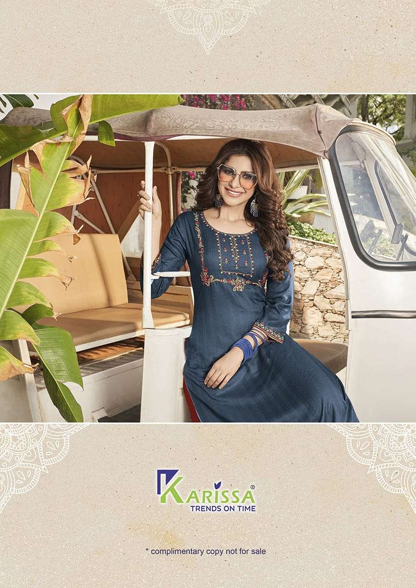 karissa livia 101 - 106 series exclusive reyon stich kurti collection online wholesaler surat 