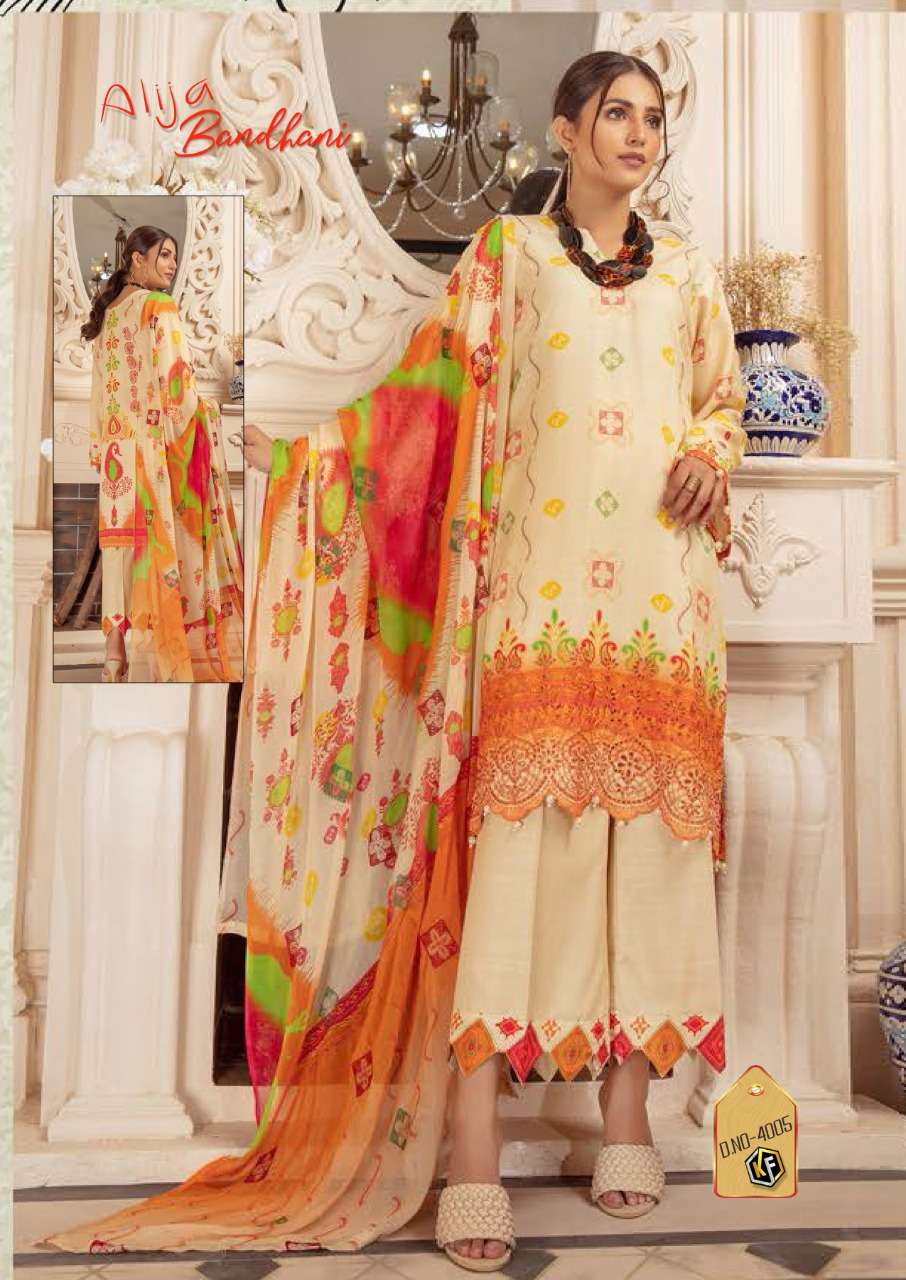 keval fab aliza bandhani vol 4 series 4001 - 4006 cotton designer salwar kameez online wholesaler at surat 