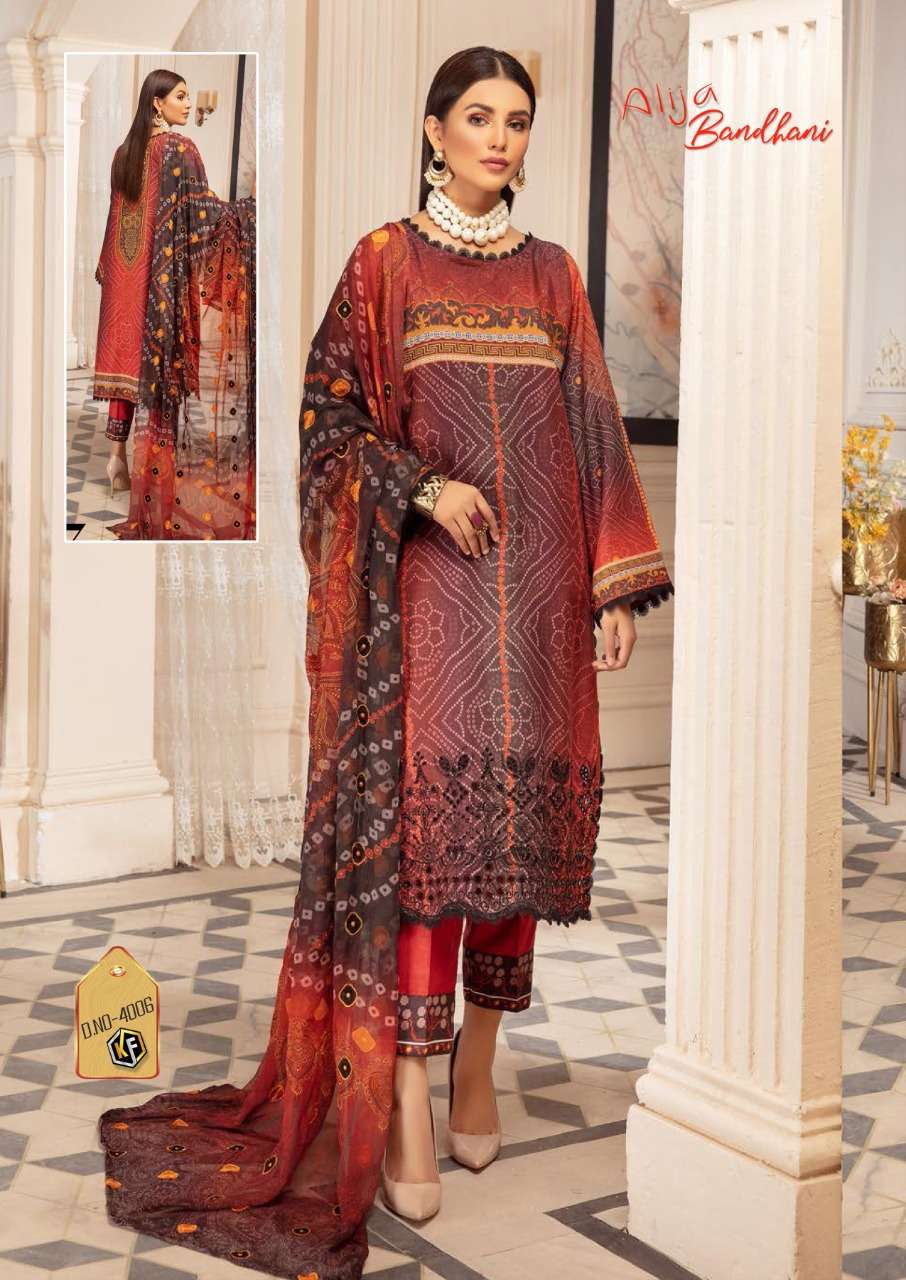 keval fab aliza bandhani vol 4 series 4001 - 4006 cotton designer salwar kameez online wholesaler at surat 