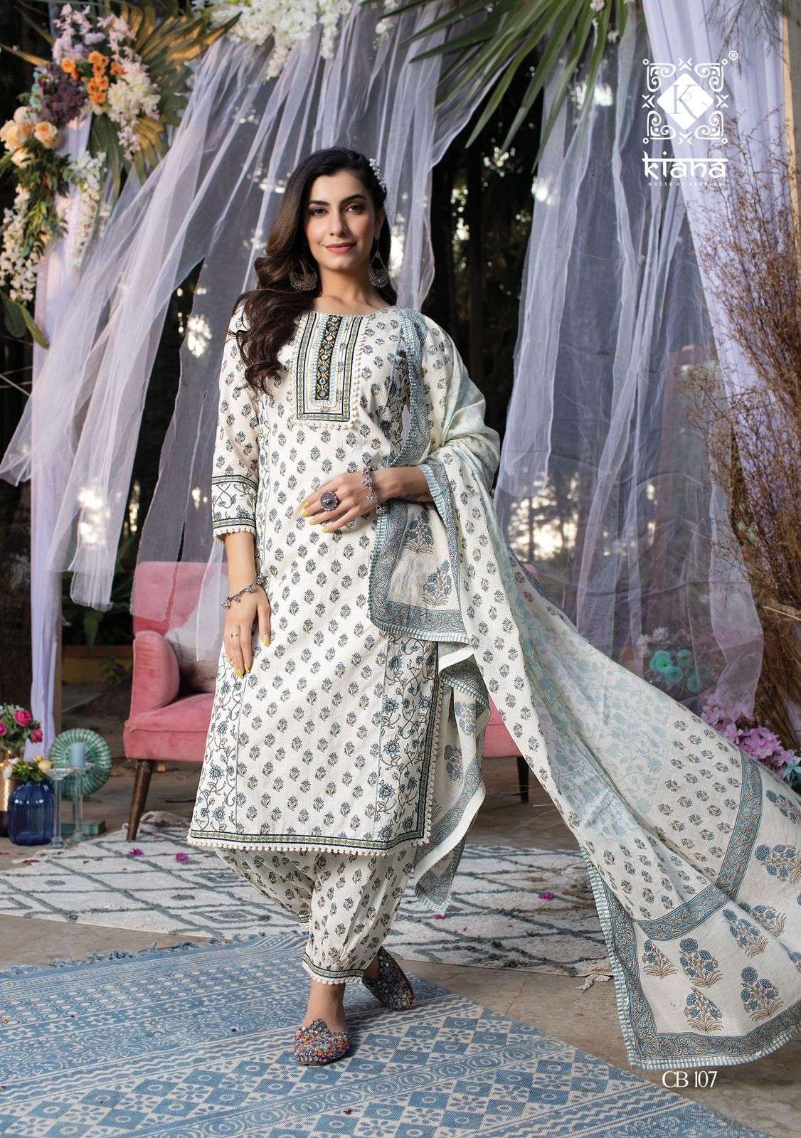 kiana fashion cotton blossom stylish cotton top bottom dupatta set wholesale price