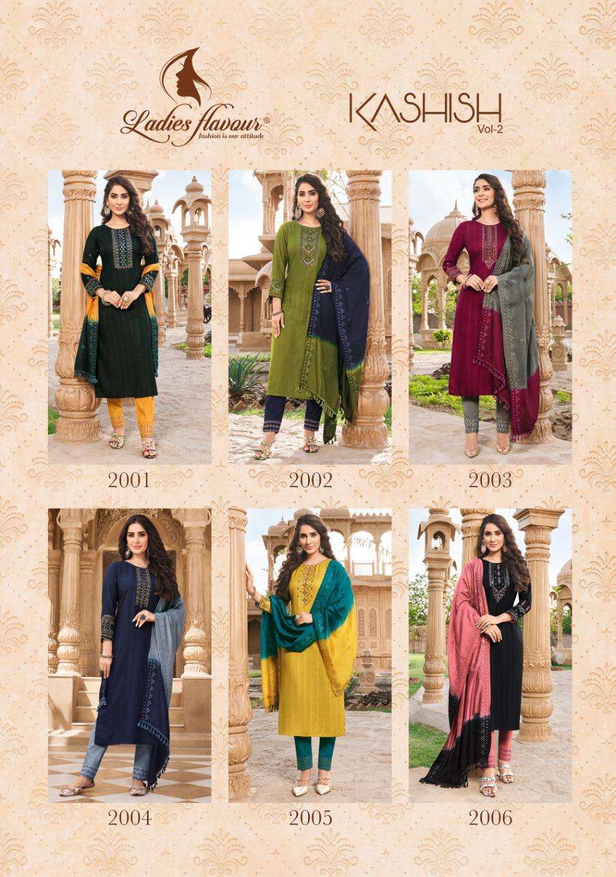ladies flavour by kashish series 2001 - 2006 designer reyon stich kurti pant dupatta set collection online shopping surat  