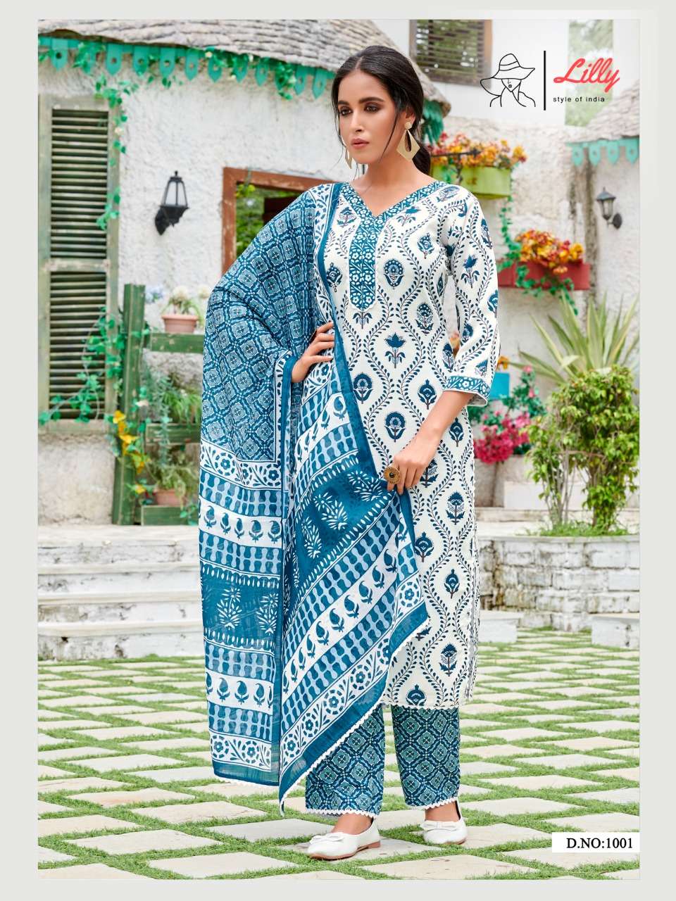 lilly pushpa designer line cotton traditional look kurtis pent dupatta set wholesale pricce
