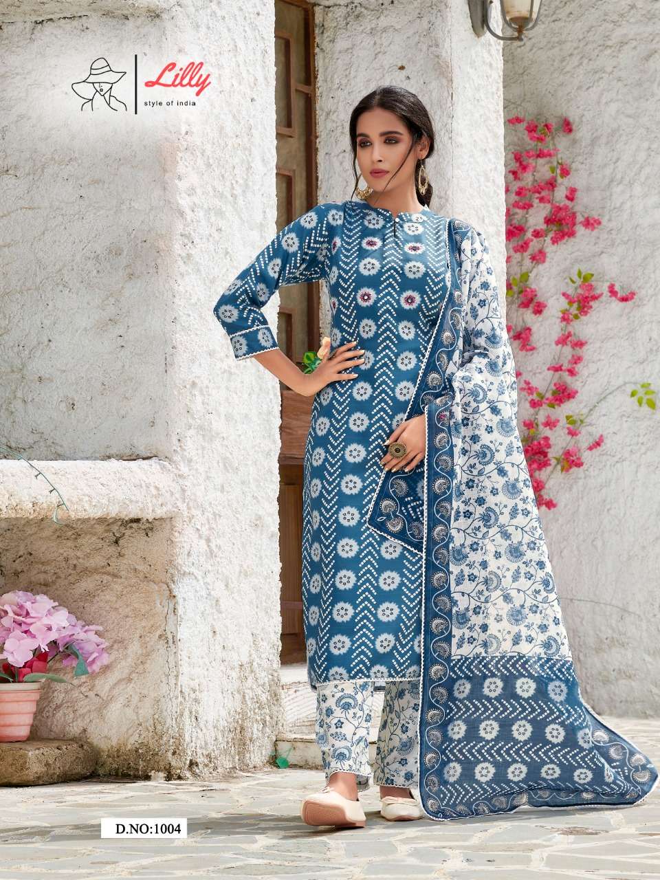 lilly pushpa designer line cotton traditional look kurtis pent dupatta set wholesale pricce