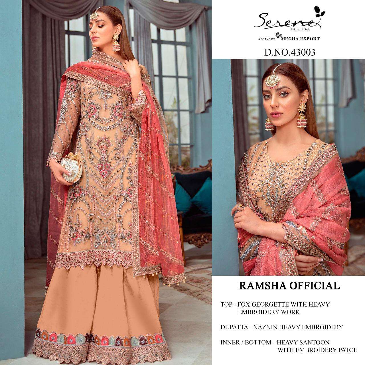 megha exports serene ramsha offical series 43001 - 43005 georgette pakistani collection online shopping surat 