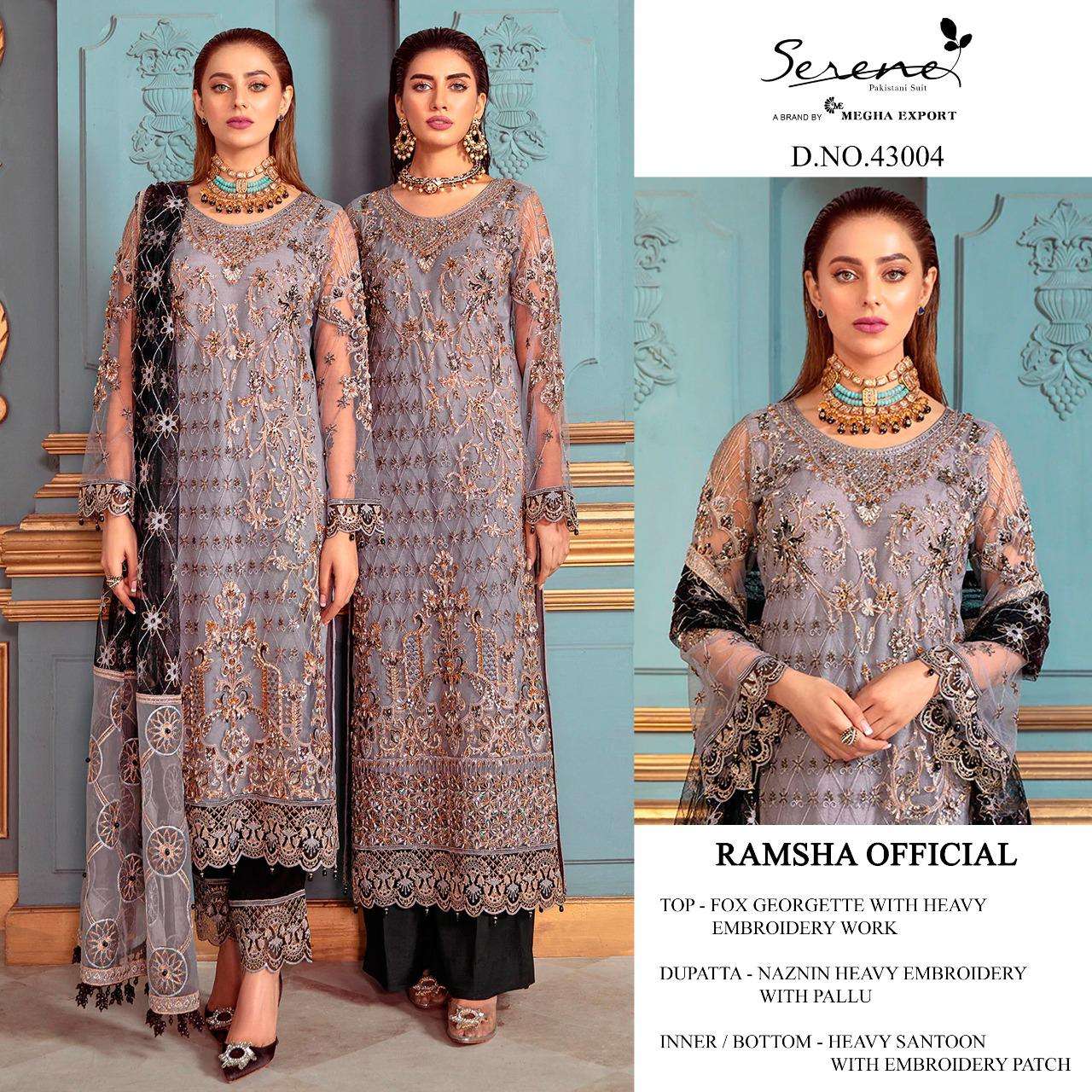megha exports serene ramsha offical series 43001 - 43005 georgette pakistani collection online shopping surat 