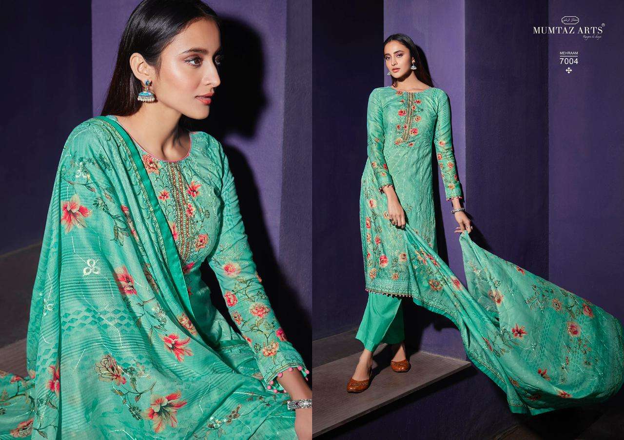 mumtaz arts mehraam 7001-7010 series designer look dress material collection surat