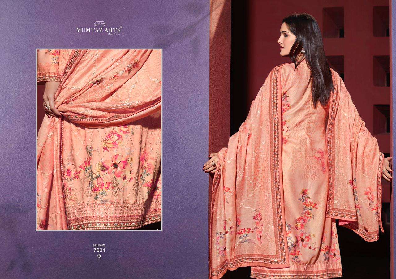 mumtaz arts mehraam 7001-7010 series designer look dress material collection surat