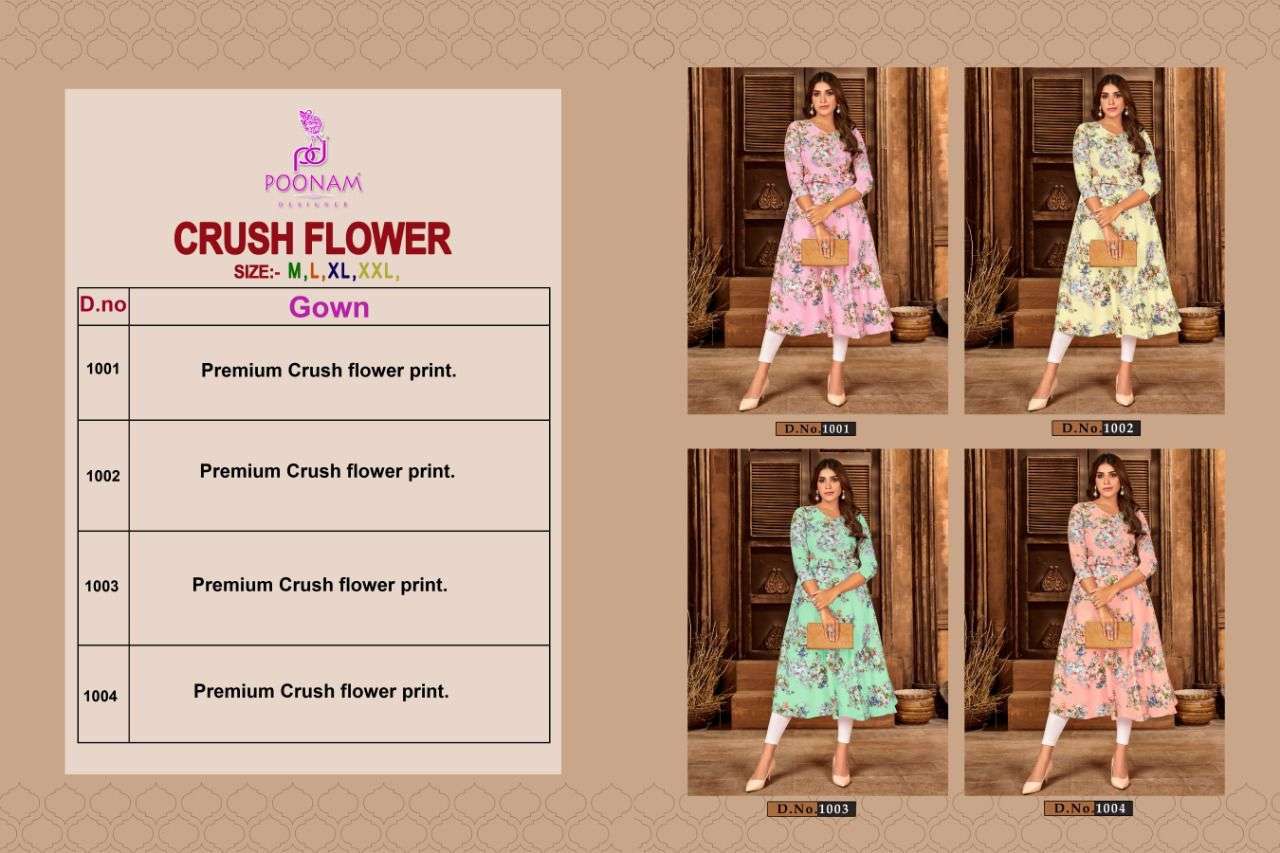 poonam designer crush flower premium cotton kurtis collection surat