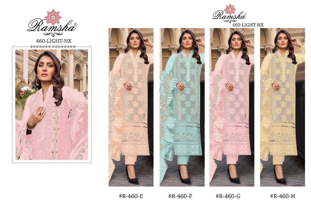 ramsha present r 460 light nx designer georgette pakistani dress material wholesale online surat 