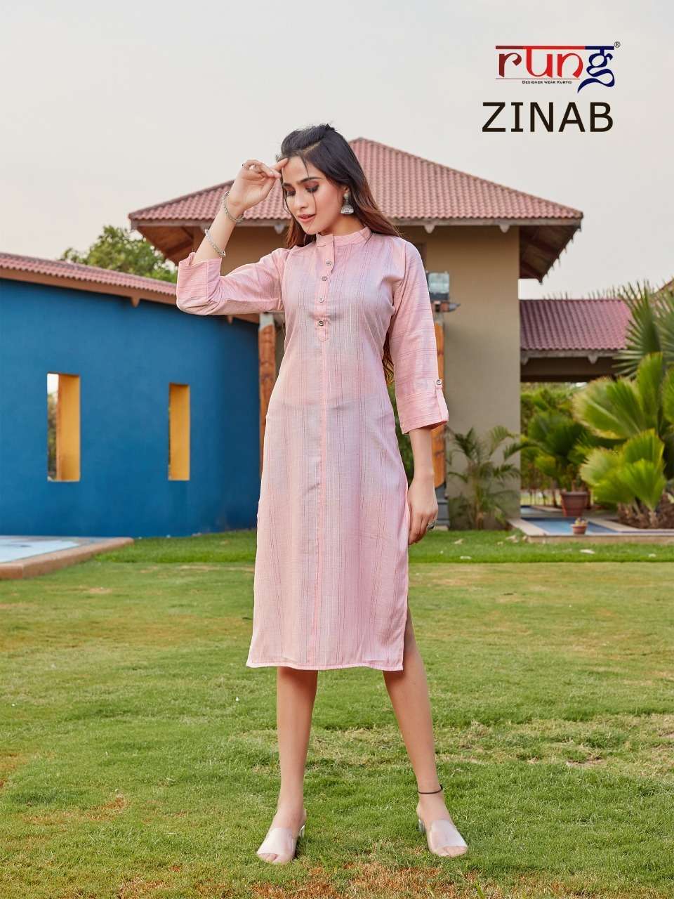 rung by zinab designer heavy wiving reyon kurti collection wholesaler at surat market 