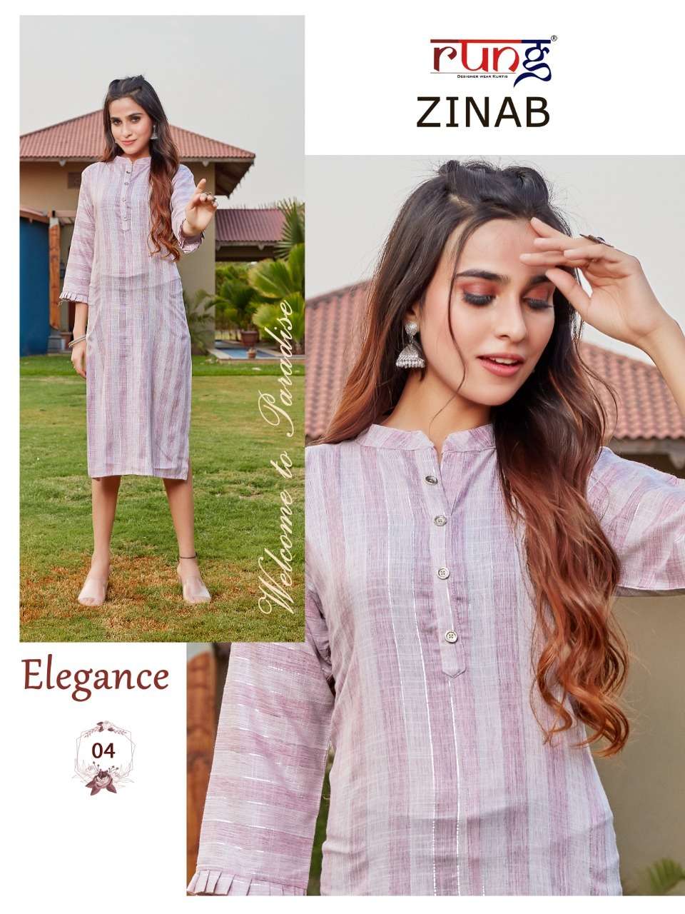 rung by zinab designer heavy wiving reyon kurti collection wholesaler at surat market 