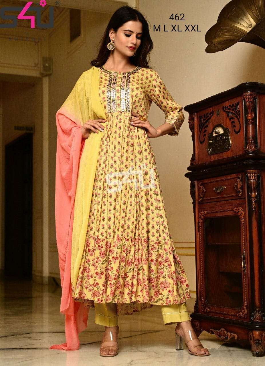 s4u 462 traditional look kurtis bottom dupatta set pratham fashion
