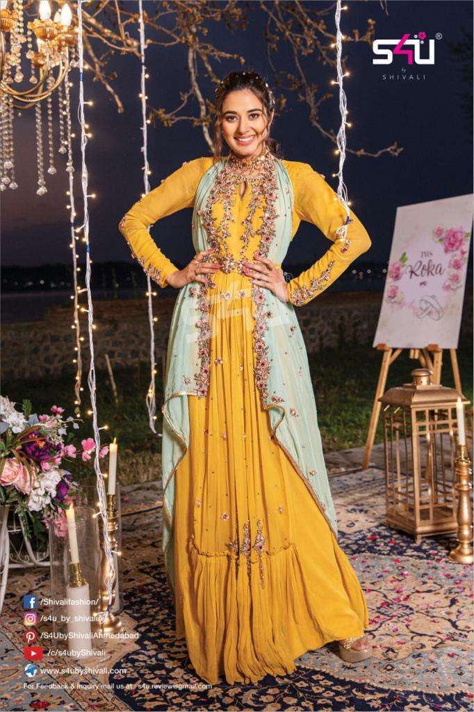 s4u roka designer wedding long kurti collection online wholesaler at surat 