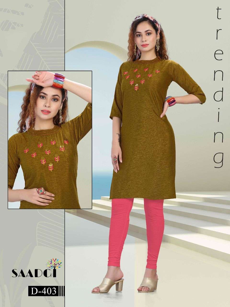 saadgi duster fancy fabric with sequce work kurti collection online wholesaler surat 