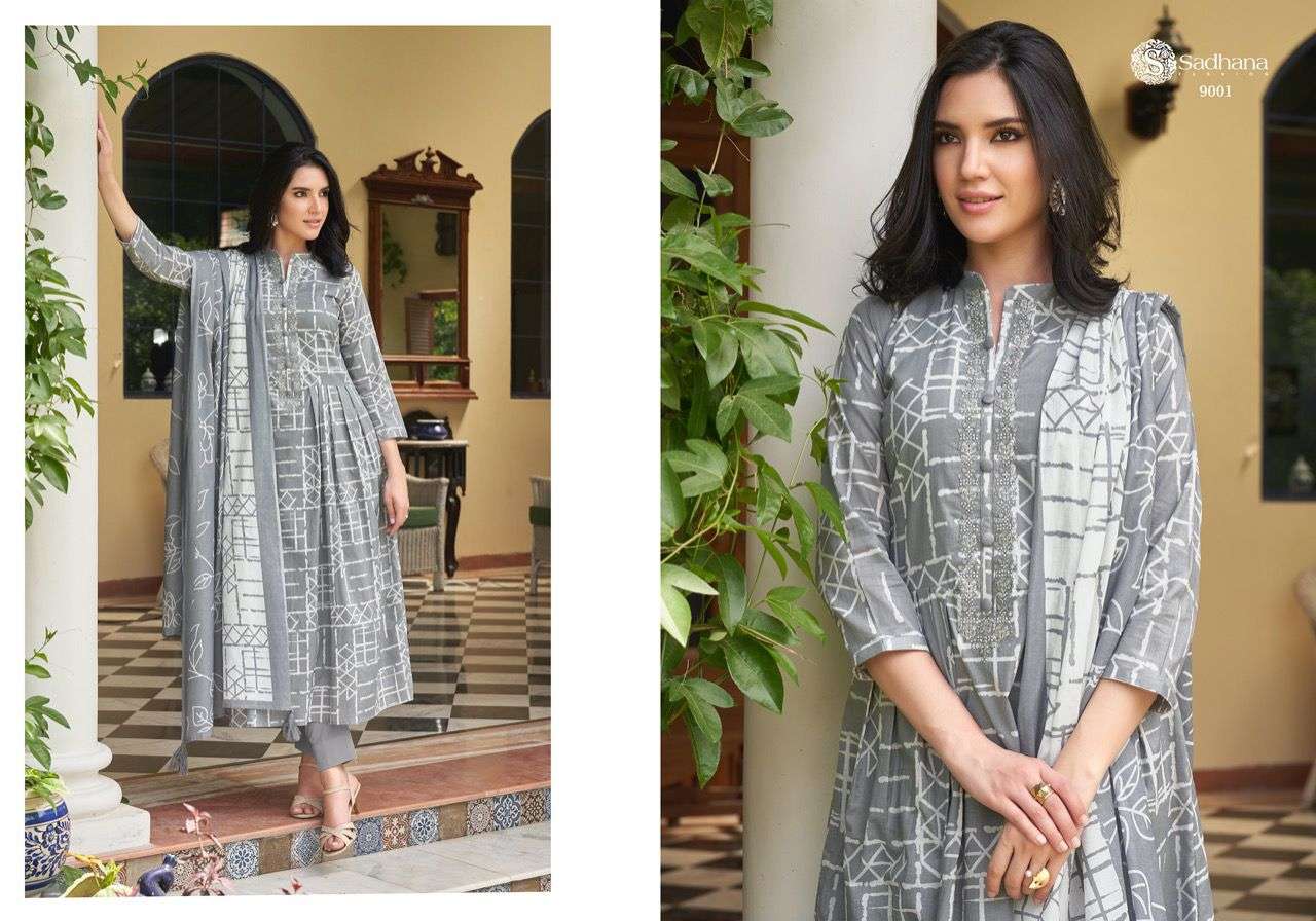 sadhana by aasmani series 9001 - 9010 cotton designer salwar kameez online seller surat 