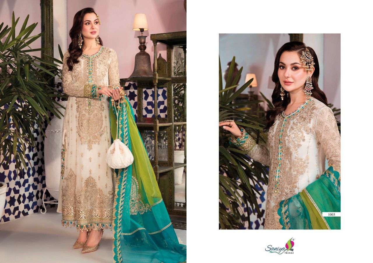 saniya trendz by maria b eid vol 22 series 1001 - 1003 georgette party wear salwar kameez online seller surat 