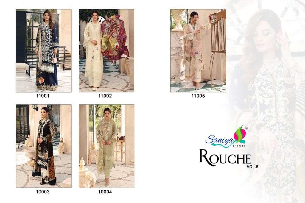 saniya trendz by rouche vol 8 series 11001-11005 cambric cotton designer salwar kameez whlolesaler surat 