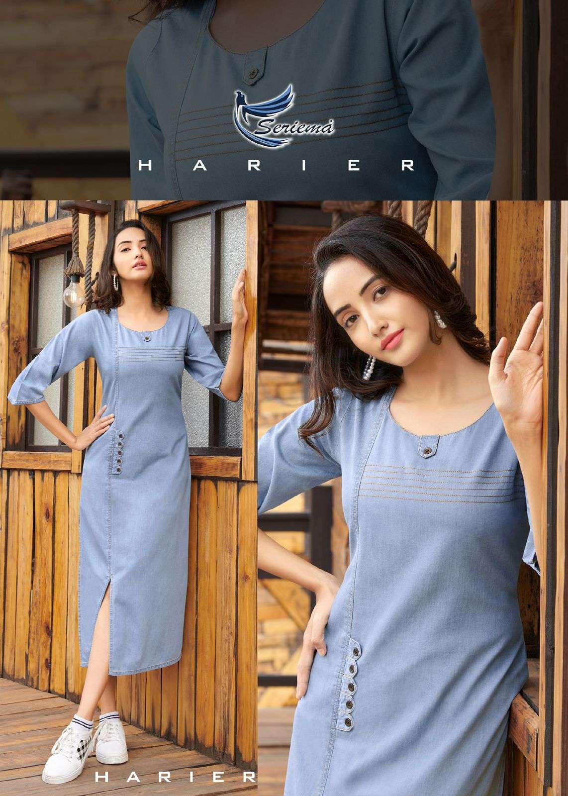 seriema by kumb classy 1068 - 1075 designer cotton denim stylish long kurti pattern online shopping surat 