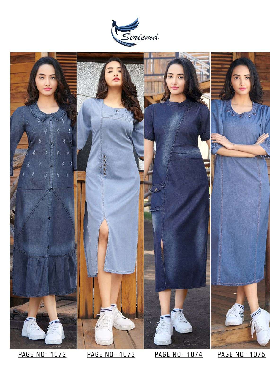 seriema by kumb classy 1068 - 1075 designer cotton denim stylish long kurti pattern online shopping surat 