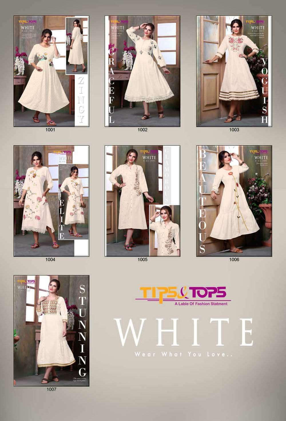 tips & tops white designer cotton kurti collection online shopping surat 