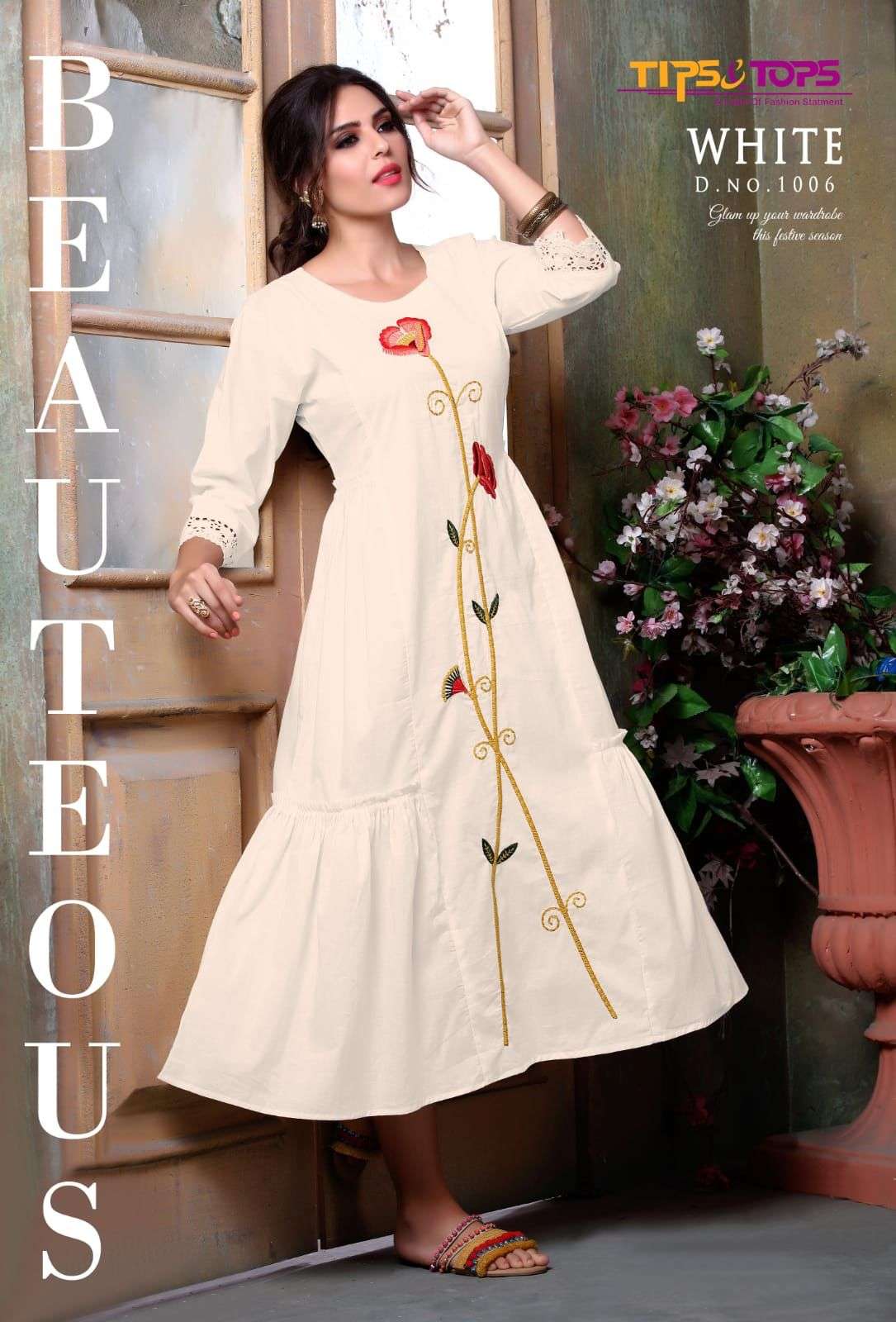 tips & tops white designer cotton kurti collection online shopping surat 