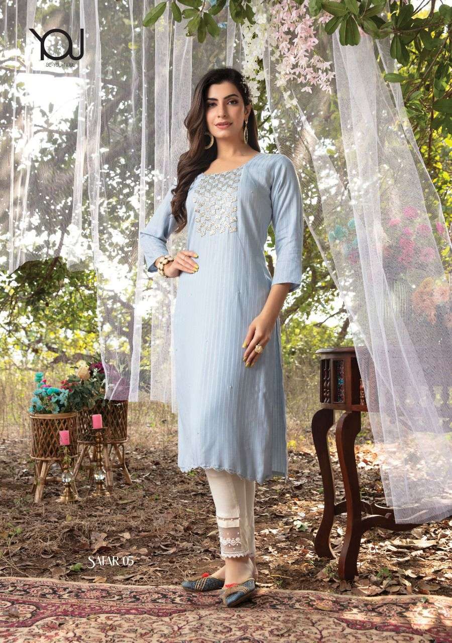 wanna by safar designer fancy fabric stich kurti with pant set collection online surat