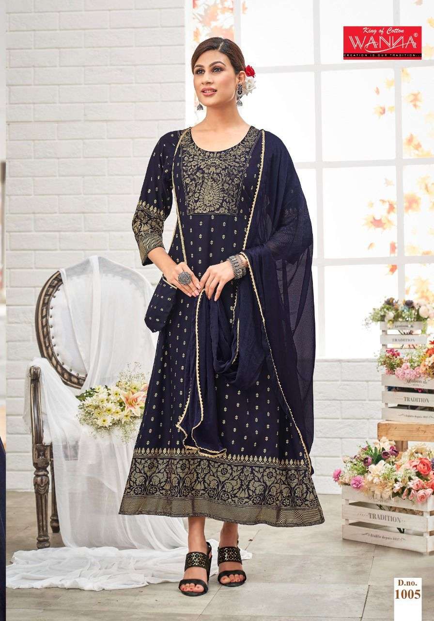 wanna paheli series 1001 - 1006 reyon long fancy gown collection online wholesaler surat 