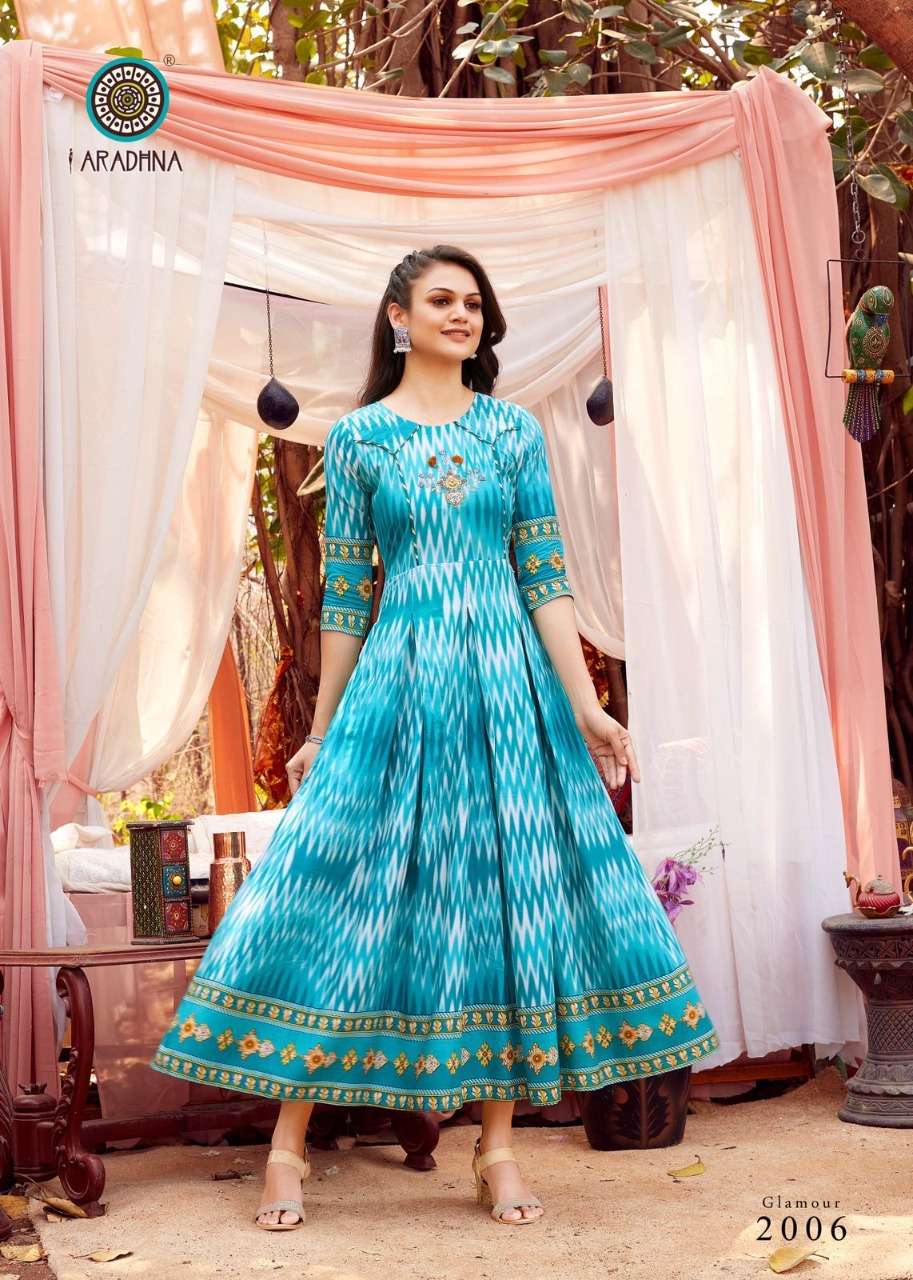 aradhana glamour vol 2 rayon long flair kurtis wholesale price india