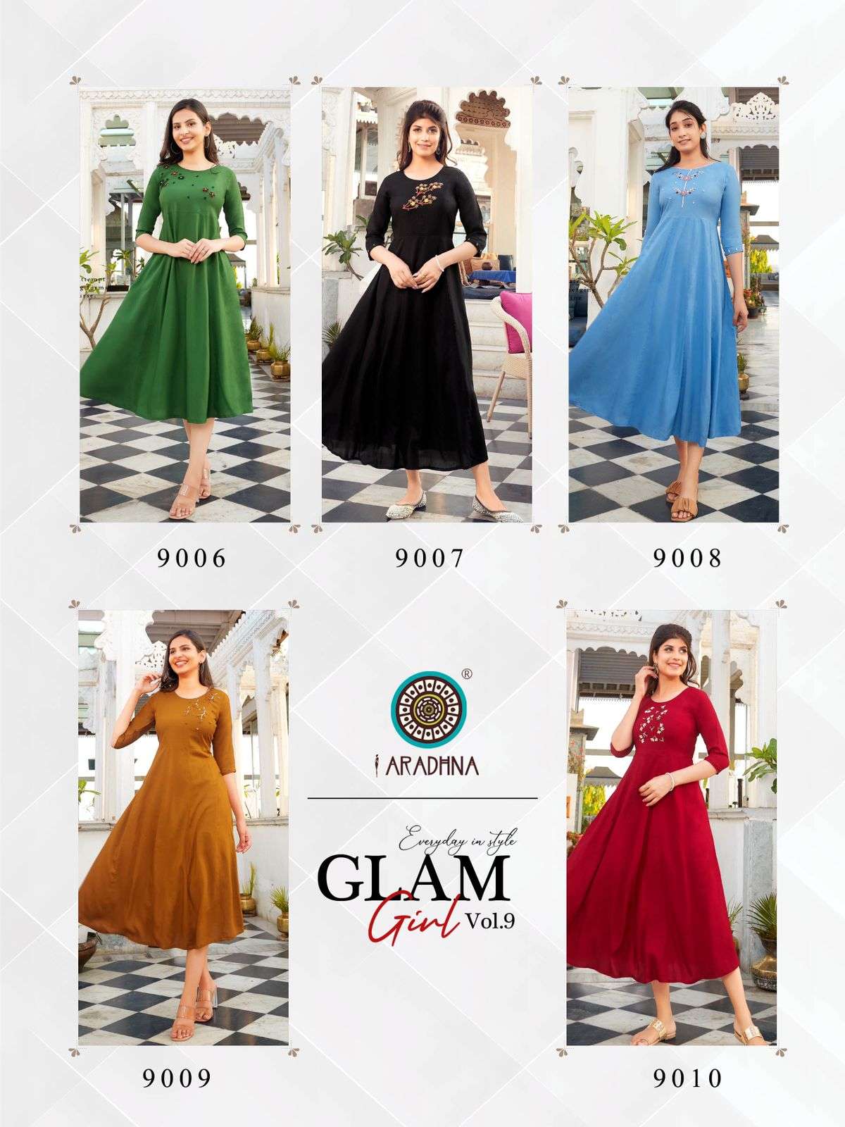 aradhna glam girl vol 9 hand work rayon kurti pattern online shopping surat