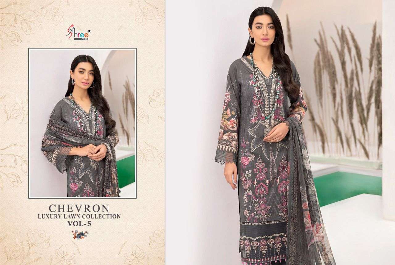 chevron luxury lawn collection vol 5 by shree fabs cotton dupatta wholesale salwar kameez surat