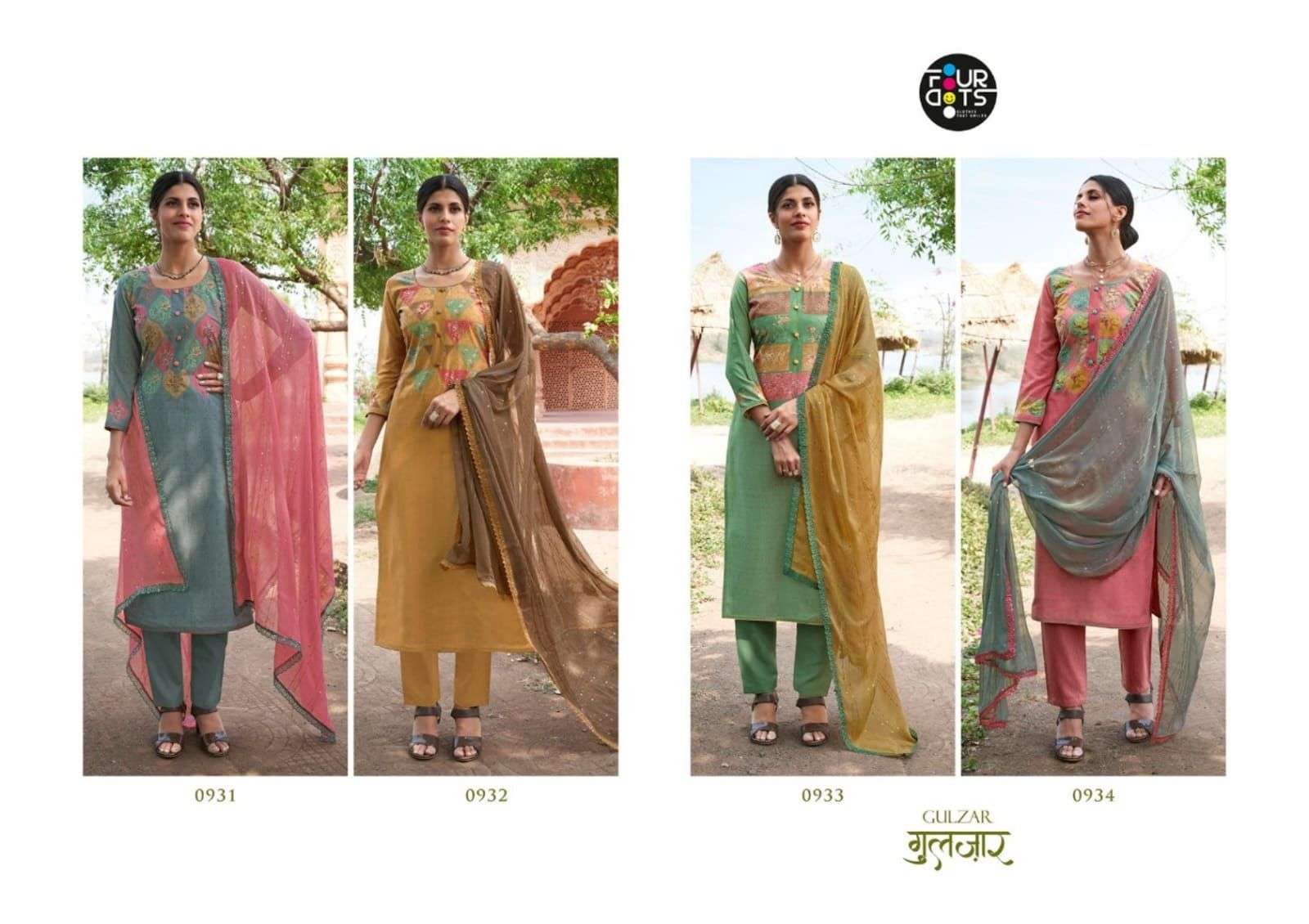 four dots gulzar muslin fabric designer salwar kameez catalogue wholesale surat