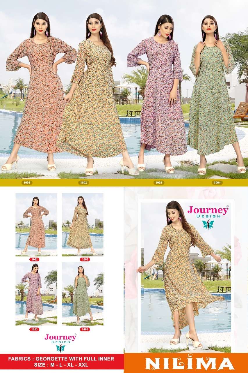 journey designs nilima georgette long kurtis catalogue wholesale price