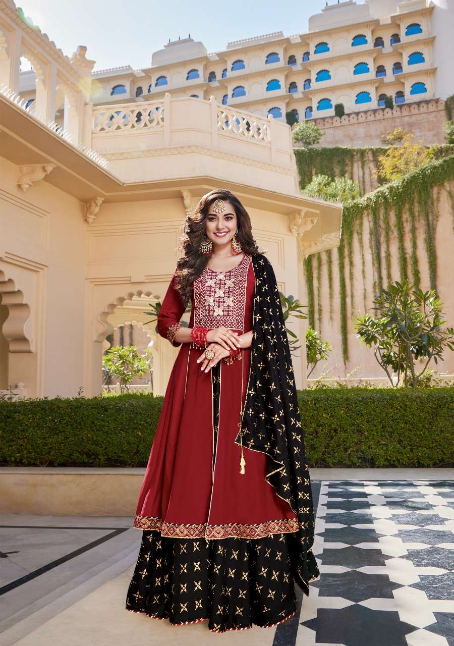 kajal style tanishq heavy two layer gown kurti with dupatta set wholesale price