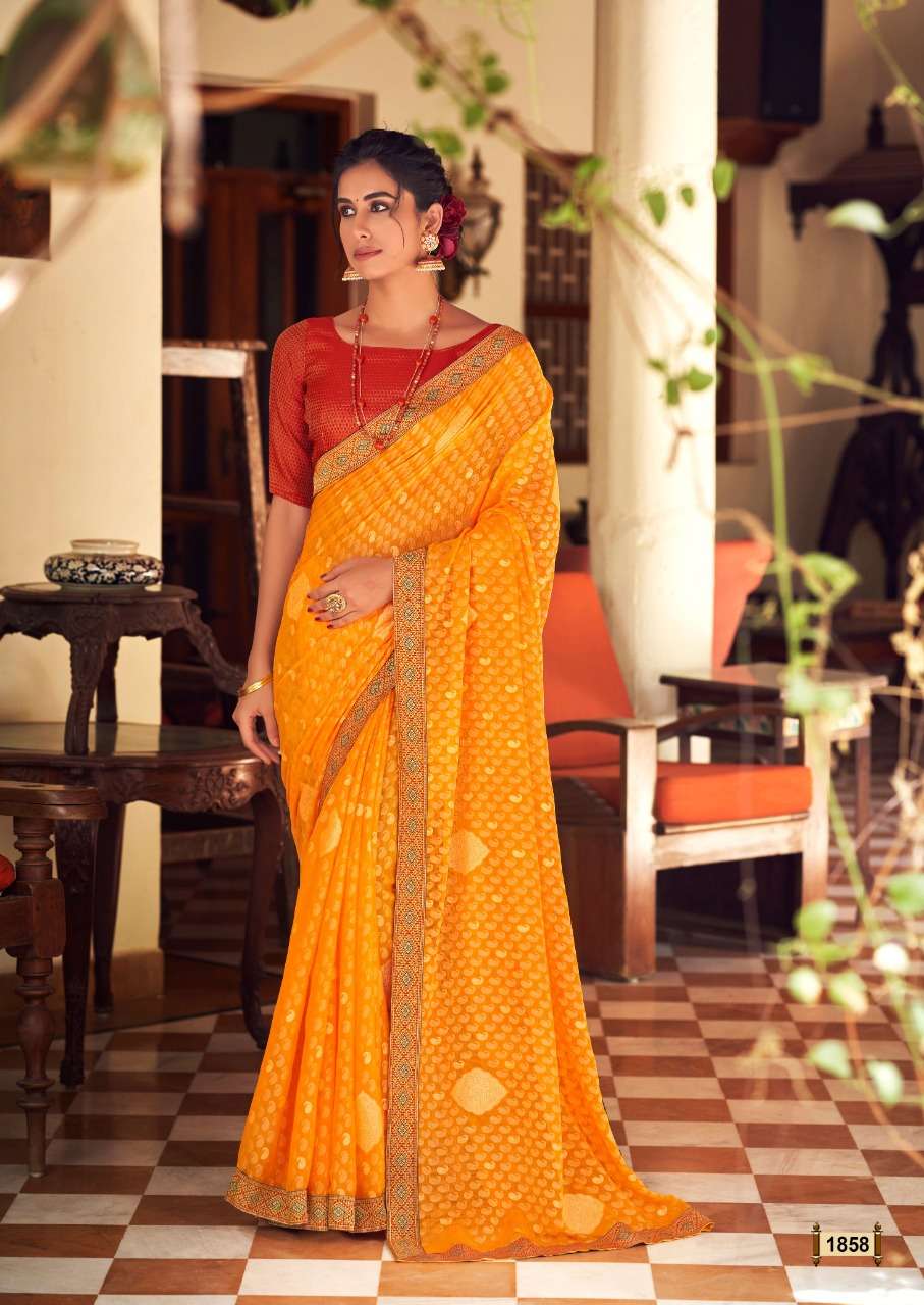 kashvi creation ravina chiffon brasso designer sarees collection wholesale price surat