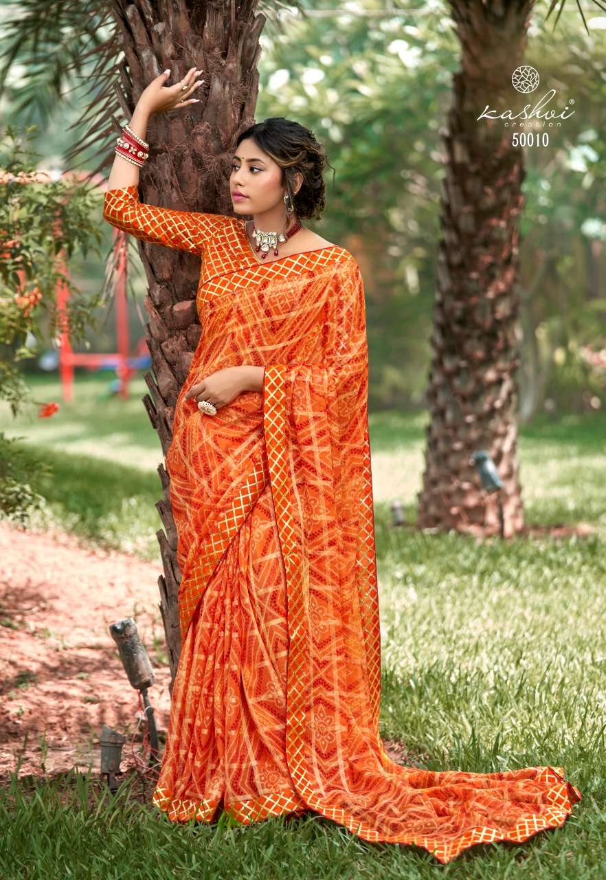 kashvi creation vaishnavi chiffon designer sarees catalogue wholesale price surat