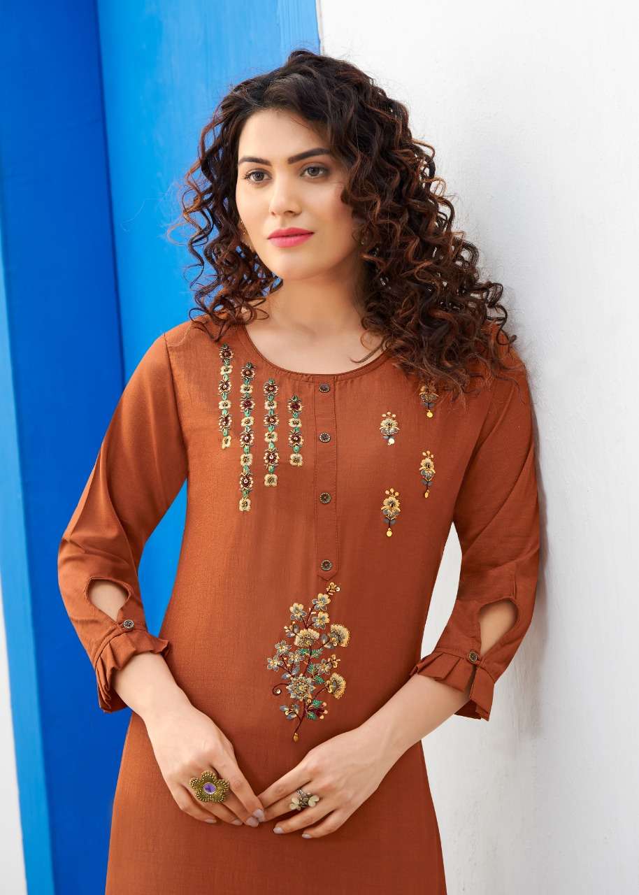 m i textile selfy fancy silk designer kurti collection online wholesaler surat 