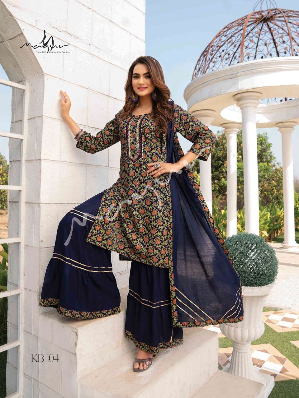 mayur kacha badam designer ready made kurti sharara pattern online wholesaler surat