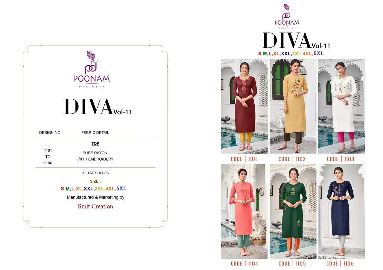 poonam designer diva vol 11 rayon casual wear kurtis collection wholesale price