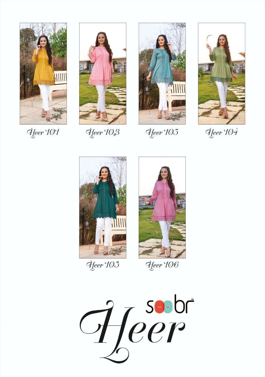soobr heer 101-106 series short tops tunics collection wholesale price surat
