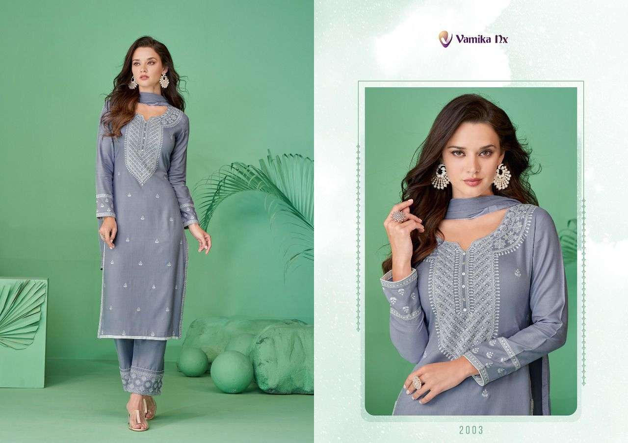 vamika nx riwayat pure rayon designer kurtis with pant dupatta set wholesale price surat