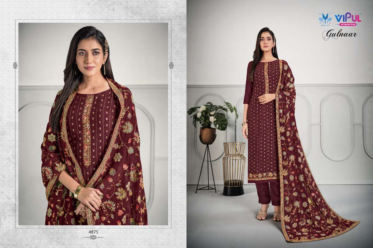 vipul gulnaar 4871 - 4875 series chinnon designer fabric online shopping wholesaler surat