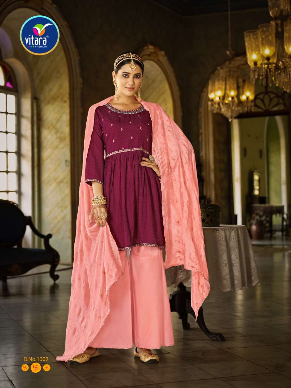 vitara fashion prime rose viscose fasbrics kurtis with sharara set wholesale price surat