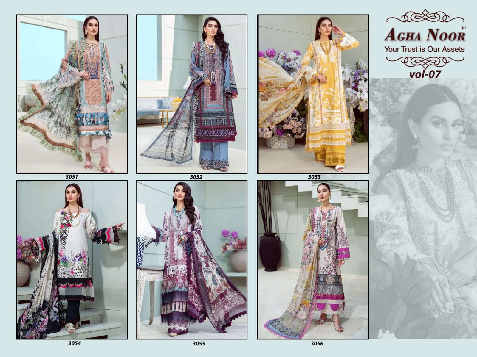 agha noor luxury lawn collection col 7 lawn cotton salwar kameez wholesale price surat