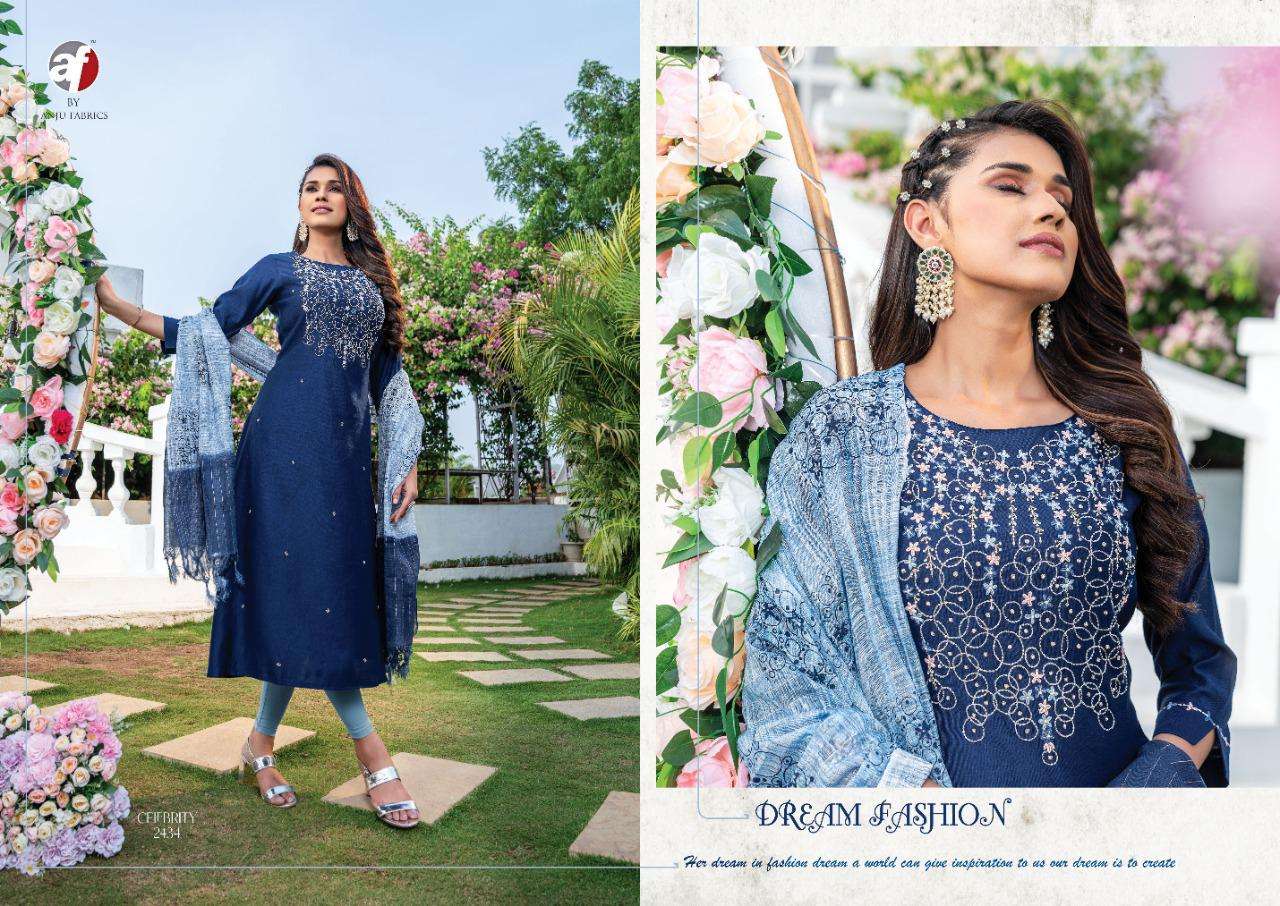 anju fabrics celebrity vol 8 2431-2435 series viscose designer stich kurti pant set wholesale supplier surat