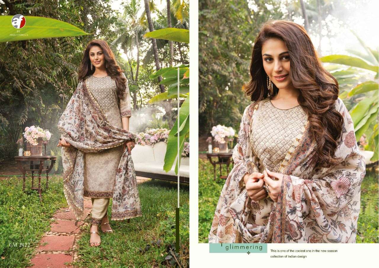 anju fabrics golden meadows latest designer kurtis pant dupatta set wholesale price surat
