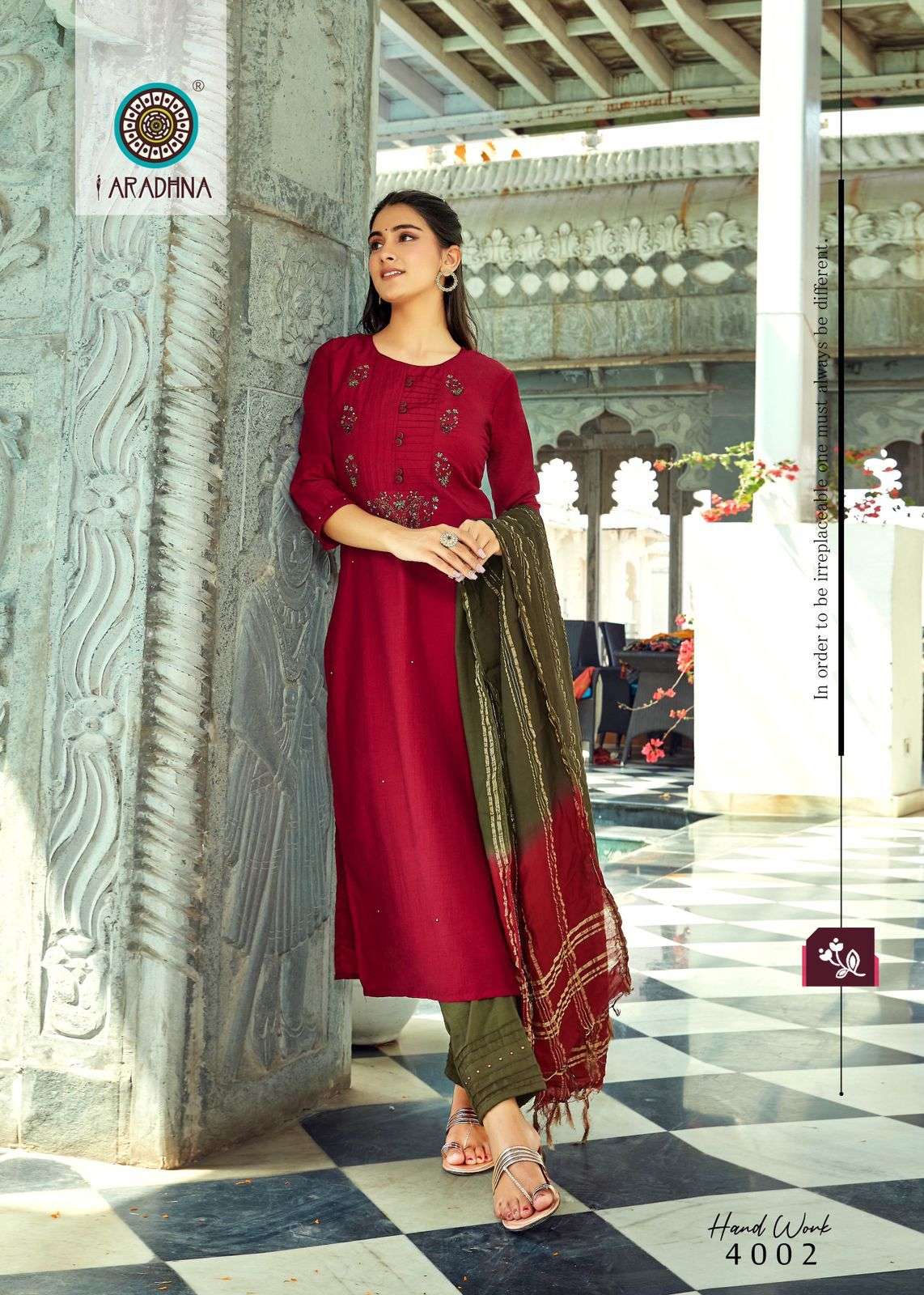 aradhana handwork vol 4 catalogue cotton silk designer kurtis with pant set wholesale price surat